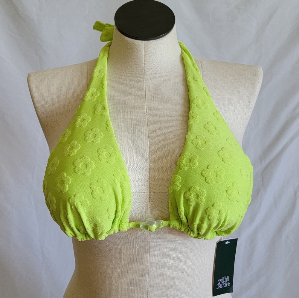 Wild Fable Multi-way Daisy Textured Triangle Bikini Top - Green